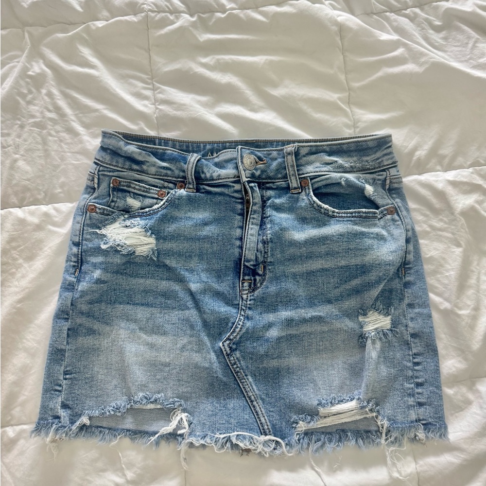 American Eagle Outfitters Distressed Mini Jean Skirt Super Stretch